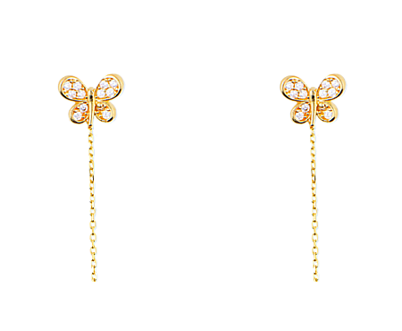 Cercei lungi din aur 14k cu lantisor Libelule cu pietre 8mm [0]