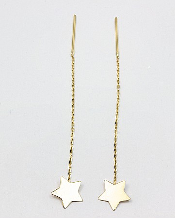 Cercei lungi din aur galben 14k ieftini lantisor Stelute 9mm [2]