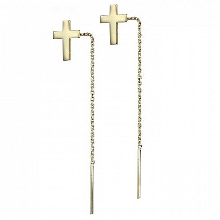 Cercei lungi femei din aur galben 14k ieftini cu lantisor Cruce [0]