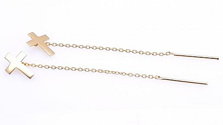 Cercei lungi femei din aur galben 14k ieftini cu lantisor Cruce [2]