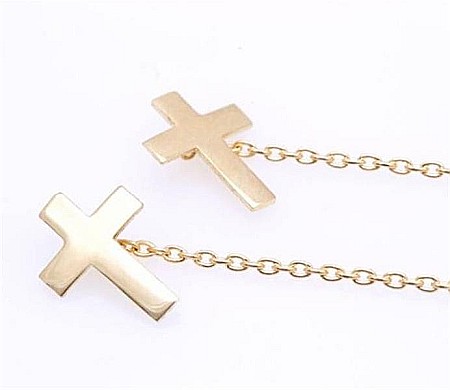 Cercei lungi femei din aur galben 14k ieftini cu lantisor Cruce [1]