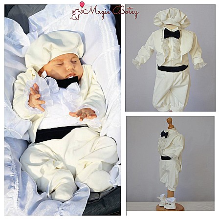 Costume Botez - Costum botez baiat alb-ivoire CHARLES catifea ivoire
