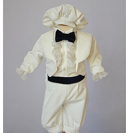 Costum botez baiat alb-ivoire CHARLES catifea ivoire [1]