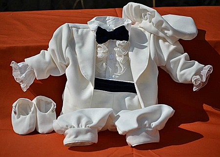 Costum botez baiat alb-ivoire CHARLES catifea ivoire [4]