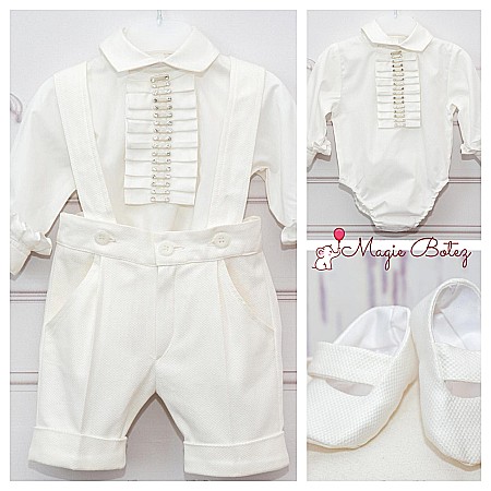 Costume Botez - Costum botez baiat alb-ivoire vara Dany, 4 piese