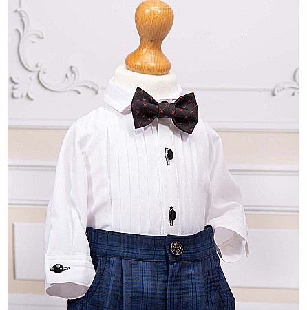 Costum botez baiat albastru AIDEN stofa in carouri, 7 piese [3]