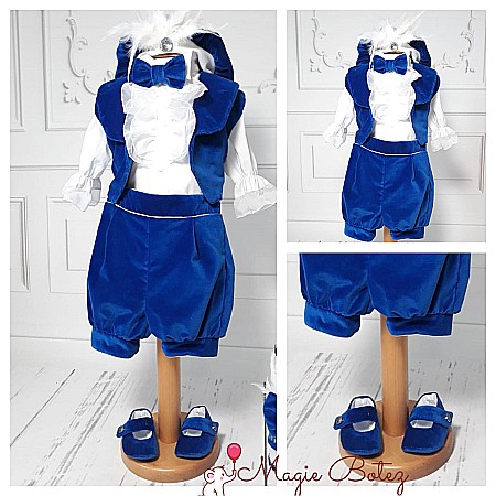 Costume Botez - Costum botez baiat albastru de vara Intense Blue, din catifea