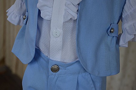 Costum botez baiat bleu de vara, LUCE din in bleu si bumbac alb, 5 piese [4]