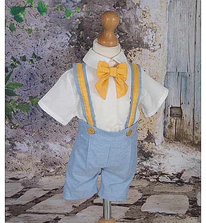 Costum botez baiat bleu racoros pentru vara LITTLE BEN, 4 piese [1]