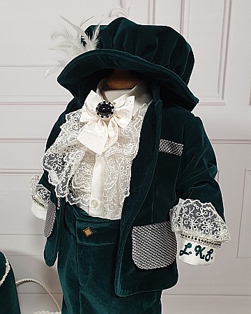 Costum botez baiat catifea verde Micul Print LUKAS, 6 piese [1]