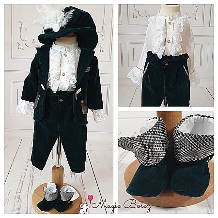 Costume Botez - Costum botez baiat catifea verde Micul Print LUKAS, 6 piese