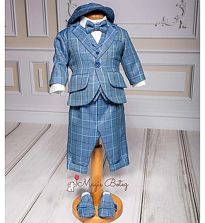 Costum Botez baiat Erik stofa albastra, 7 piese [3]