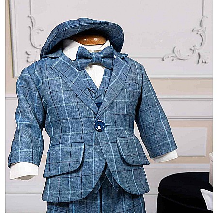 Costum Botez baiat Erik stofa albastra, 7 piese [1]