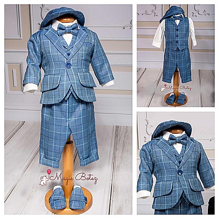 Costume Botez - Costum Botez baiat Erik stofa albastra, 7 piese