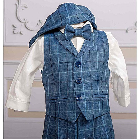 Costum Botez baiat Erik stofa albastra, 7 piese [2]