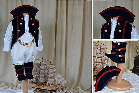 Costume Botez - Costum botez baiat model Micul Napoleon din catifea, contine 5 piese