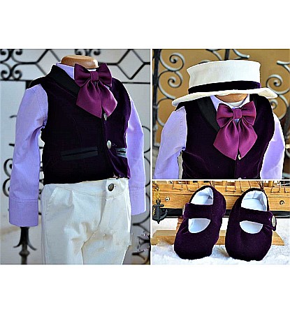 Costum botez baiat mov de vara Gentleman Hat, catifea, 6 piese [1]