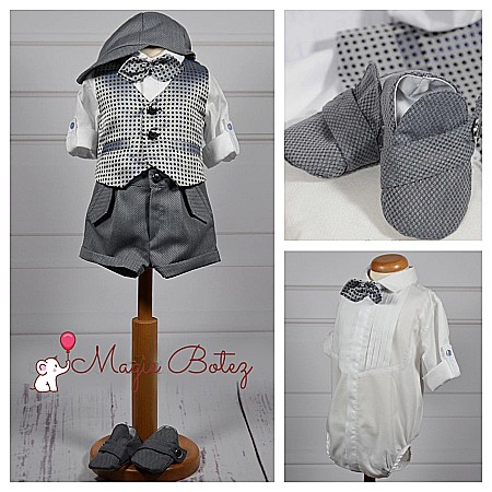 Costume Botez - Costum botez baiat pentru vara BERTIE, camasa body, 6 piese