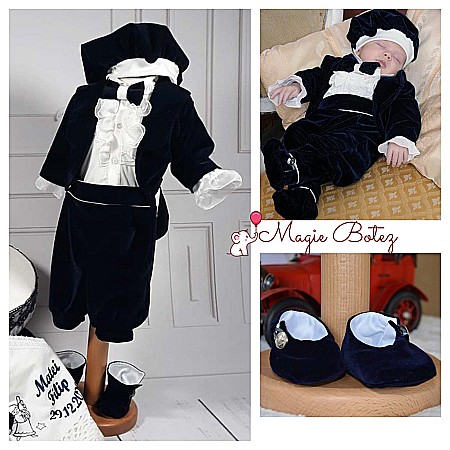 Costume Botez - Costum botez baiat printisor ADRIAN, catifea bleumarin 6 piese, dvb36