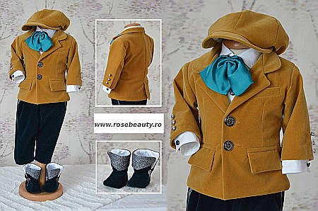 Costume Botez - Costum botez baiat, set vesel si modern Petit Parisien din catifea, 6 piese