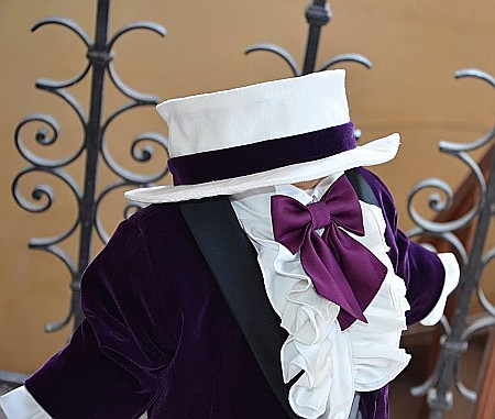 Costum botez baiat superb de vara, Knight Velvet din catifea mov, 6 piese [1]