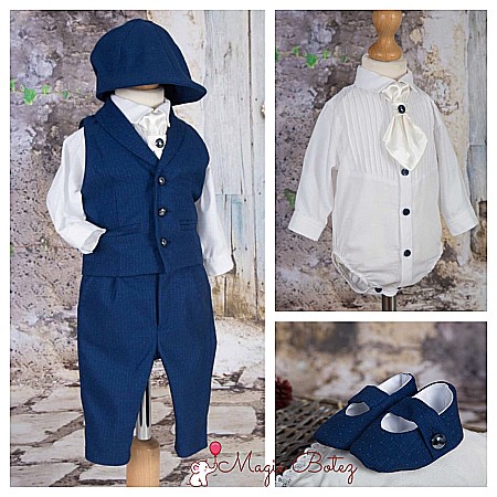 Rochite de Botez - Costum botez baiat vara albastru ANDREW, 6 piese