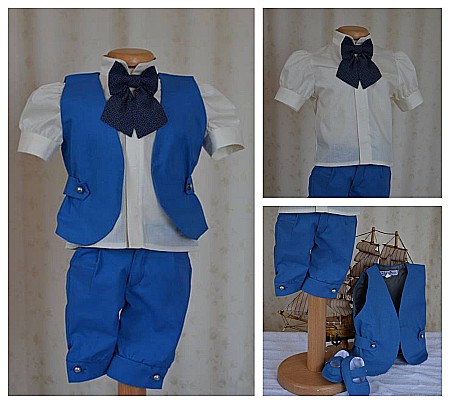 Costume Botez - Costum botez baiat vara, Eduard, in albastru, 5 piese