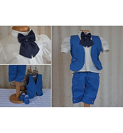 Costum botez baiat vara, Eduard, in albastru, 5 piese [2]