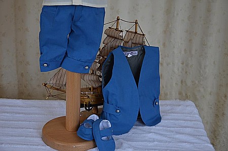 Costum botez baiat vara, Eduard, in albastru, 5 piese [3]