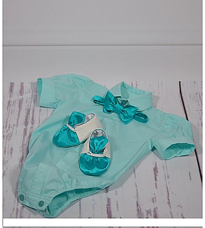 Costum botez baiat vara Tourquoise, camasa body, 6 piese [2]