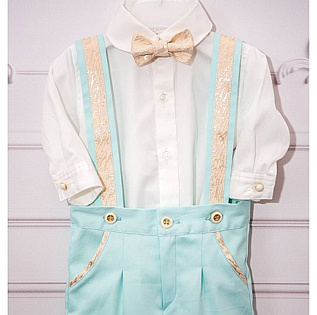 Costum botez baiat vara, verde menta, ARON, camasa body, 5 piese [3]