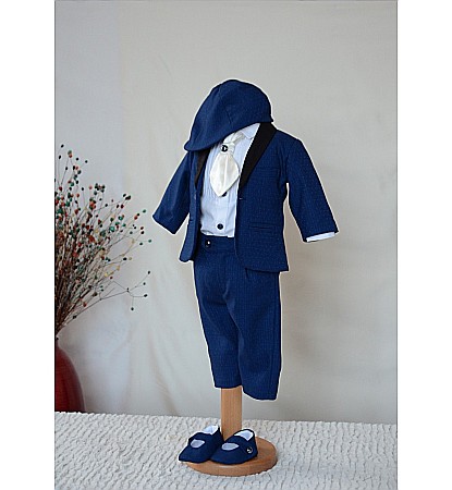 Rochite de Botez - Costum botez baieti albastru cu stofa DIODORE
