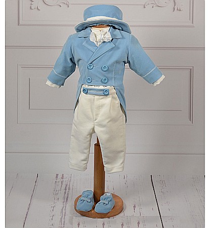Costume Botez - Costum botez baieti bleu VALOIS toamna-iarna din catifea