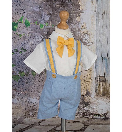 Costum botez baieti de vara din in bleu racoros BRACES, 6 piese [1]