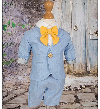 Costum botez baieti de vara din in bleu racoros BRACES, 6 piese [2]
