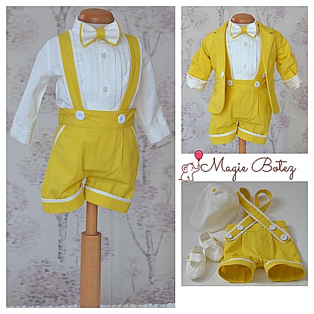 Costume Botez - Costum botez baieti galben pentru vara 6 piese, Cosmin