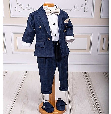 Costum botez baieti Little Gentleman stofa albastra, 7 piese [4]