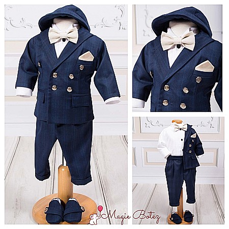 Costum botez baieti Little Gentleman stofa albastra, 7 piese [5]