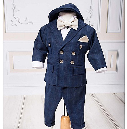 Costum botez baieti Little Gentleman stofa albastra, 7 piese [3]