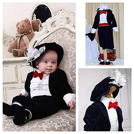 Costume Botez - Costum botez baieti Micul Print din catifea 6 piese