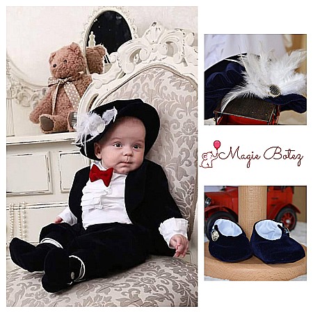 Costum botez baieti Micul Print din catifea 6 piese [4]