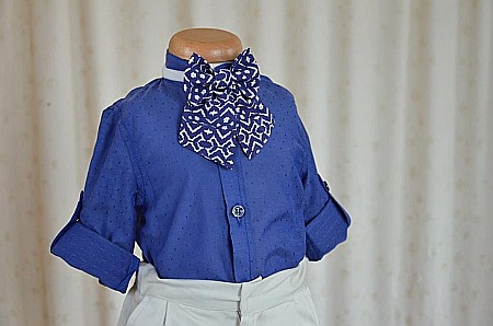 Costum botez baieti vara bumbac albastru Little Boy, 5 piese [3]
