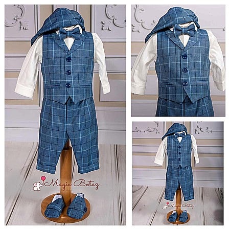 Costume Botez - Costum Botez baieti vara Ricky stofa albastra, 6 piese
