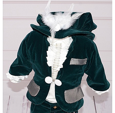 Costum botez baieti verde elegant catifea LOUIS [5]