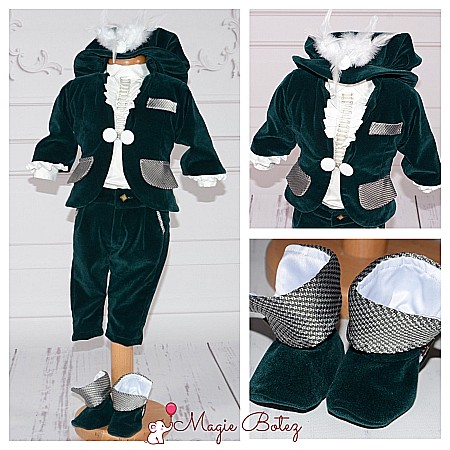 Costume Botez - Costum botez baieti verde elegant catifea LOUIS