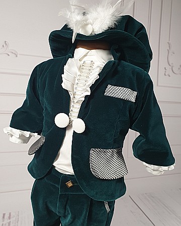 Costum botez baieti verde elegant catifea LOUIS [1]