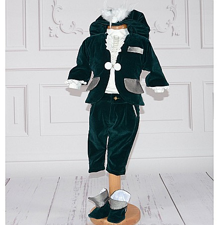 Costum botez baieti verde elegant catifea LOUIS [3]