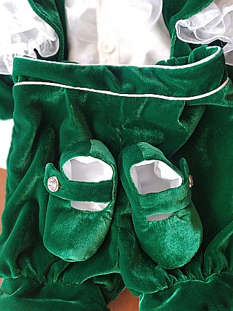 Costum botez baieti verde pentru vara SPRING FIELD, 6 piese, din catifea verde [2]