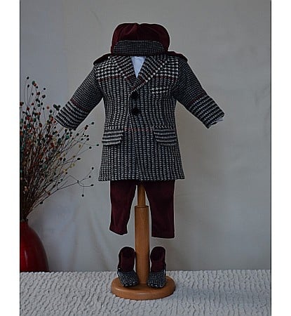 Costum cu palton botez baieti toamna-iarna CARTER, 6 piese [3]