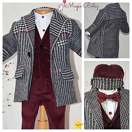 Costume Botez - Costum cu palton botez baieti toamna-iarna CARTER, 6 piese